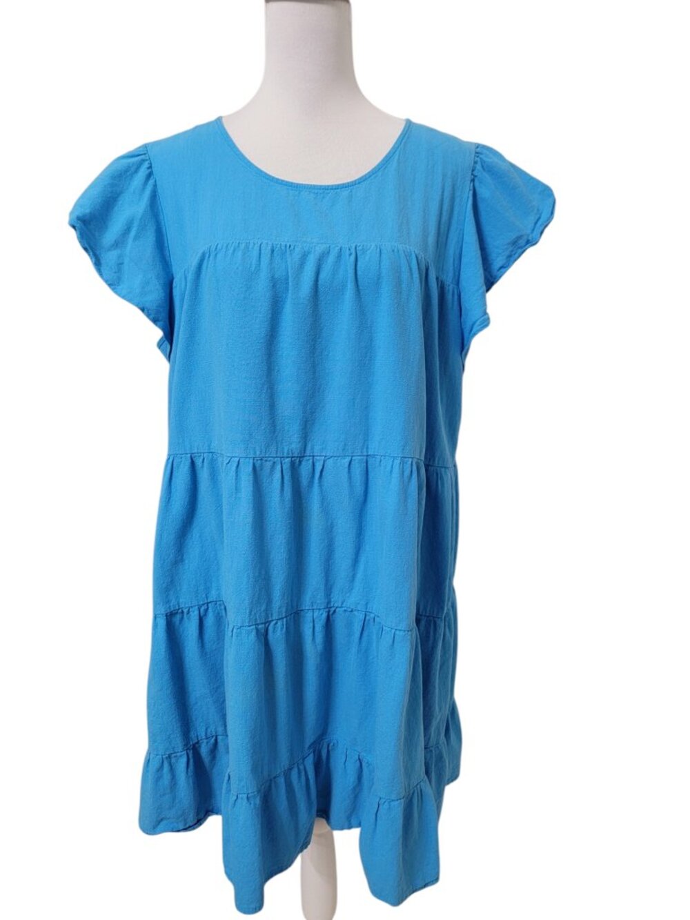 Cato Size XL Blue Tiered Summer Shift Dress with Short, Flutter Sleeves